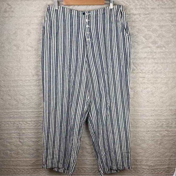 Beachy Linen Wide Leg Pinstripes Pants Size 16 Button Fly by Chadwicks - Picture 1 of 16